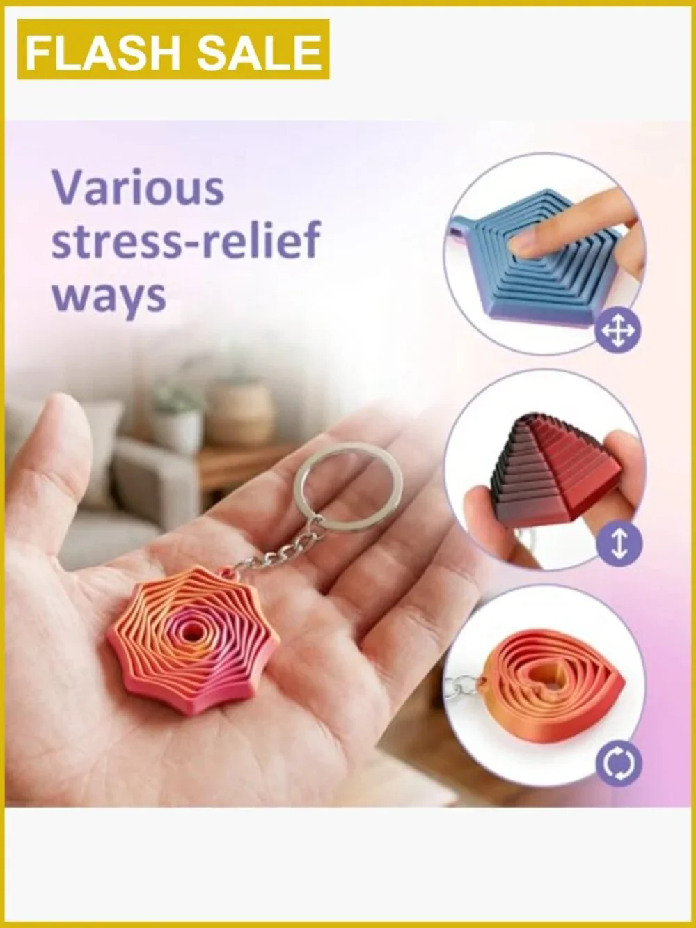 9 Fidget Toys Geometric Keychain Charms 3D Printed Stress Relief Sensory Toy